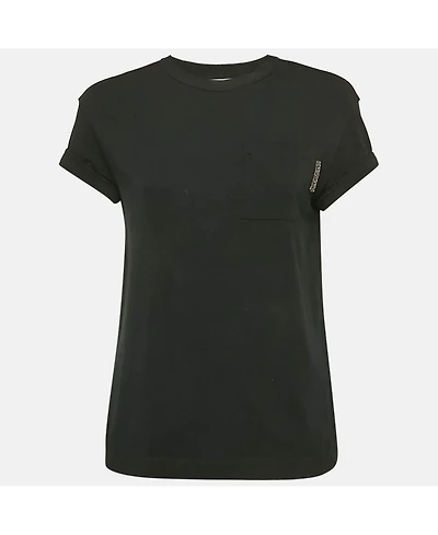 Pre-Owned Brunello Cucinelli Women's Black Jersey Monili Embellished T-Shirt