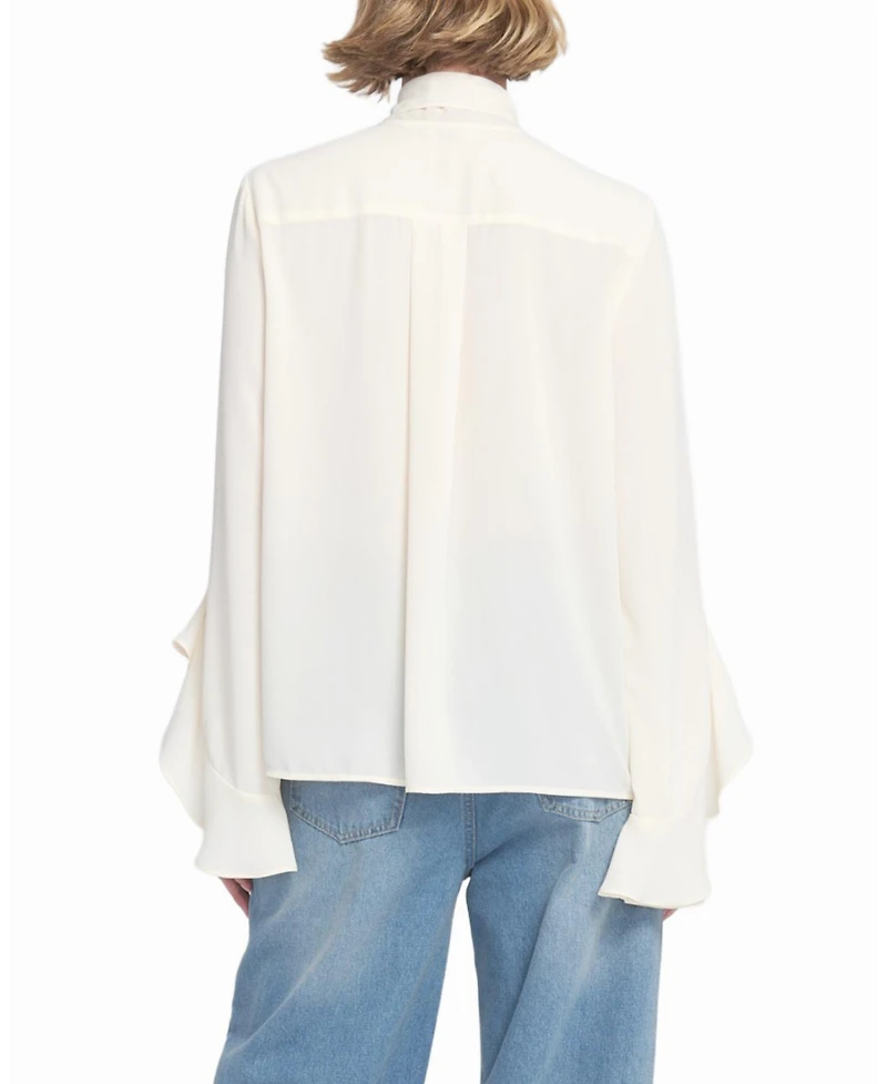 Elle Collection Women's Flounce-Trimmed Tie-Neck Blouse Top