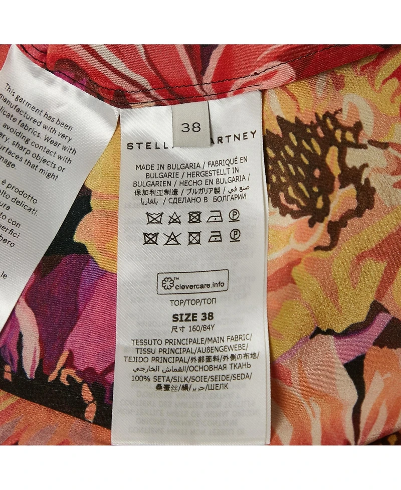 Pre-Owned Stella Mccartney Women's Red Poppy Print Silk Long Sleeve Blouse