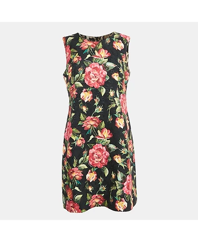 Pre-Owned Dolce & Gabbana Women's Black Floral Print Jacquard Cotton Blend Sleeveless Mini Dress
