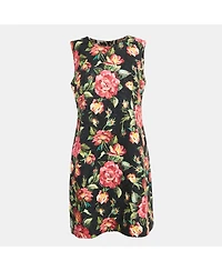 Pre-Owned Dolce & Gabbana Women's Black Floral Print Jacquard Cotton Blend Sleeveless Mini Dress
