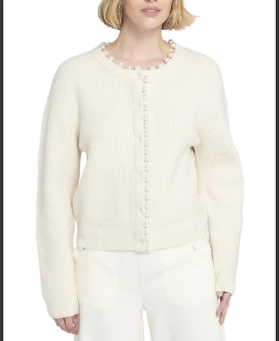 Elle Collection Women's Beaded Cardigan Cable Knit Sweater