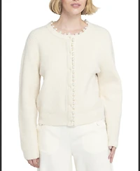 Elle Collection Women's Beaded Cardigan Cable Knit Sweater