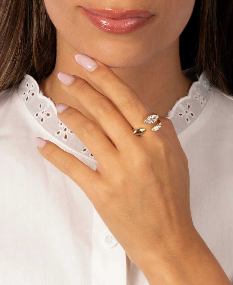 by Adina Eden Cubic Zirconia Gold Plated Pave Marquise Stone Ring