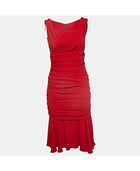 Pre-Owned Dolce & Gabbana Women's Red Silk Draped Sleeveless Midi Dress