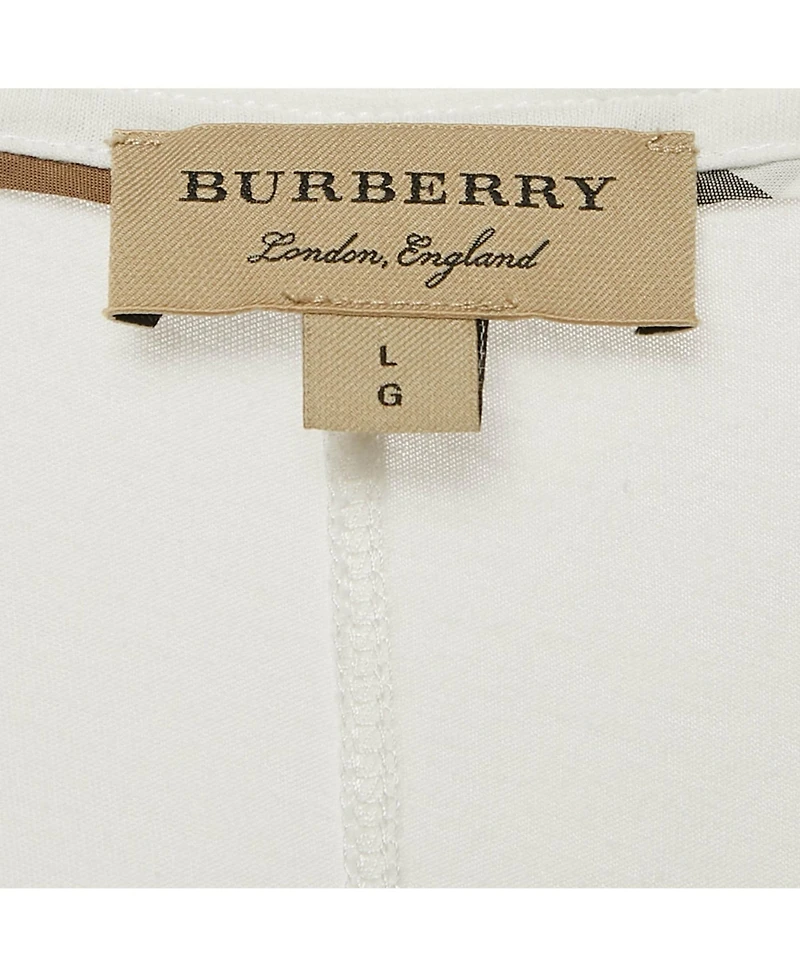 Pre-Owned Burberry Women's White Logo Embroidered Cotton V-Neck T-Shirt