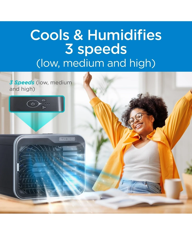 Black+Decker Desktop Air Cooler, Personal Portable Fan with 3-Speeds, Evaporative Air Cooler