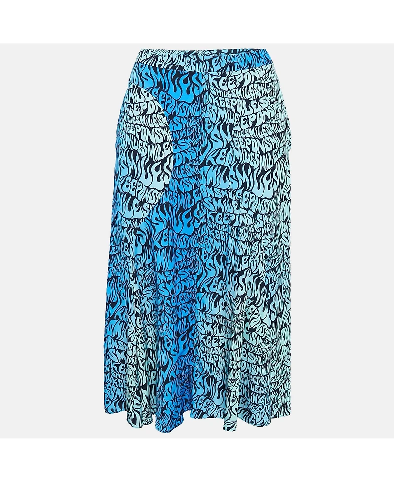 Pre-Owned Stella Mccartney Women's Blue Printed Crepe De Chine Midi Skirt