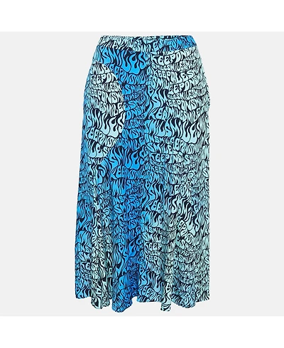 Pre-Owned Stella Mccartney Women's Blue Printed Crepe De Chine Midi Skirt