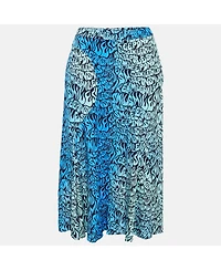 Pre-Owned Stella Mccartney Women's Blue Printed Crepe De Chine Midi Skirt