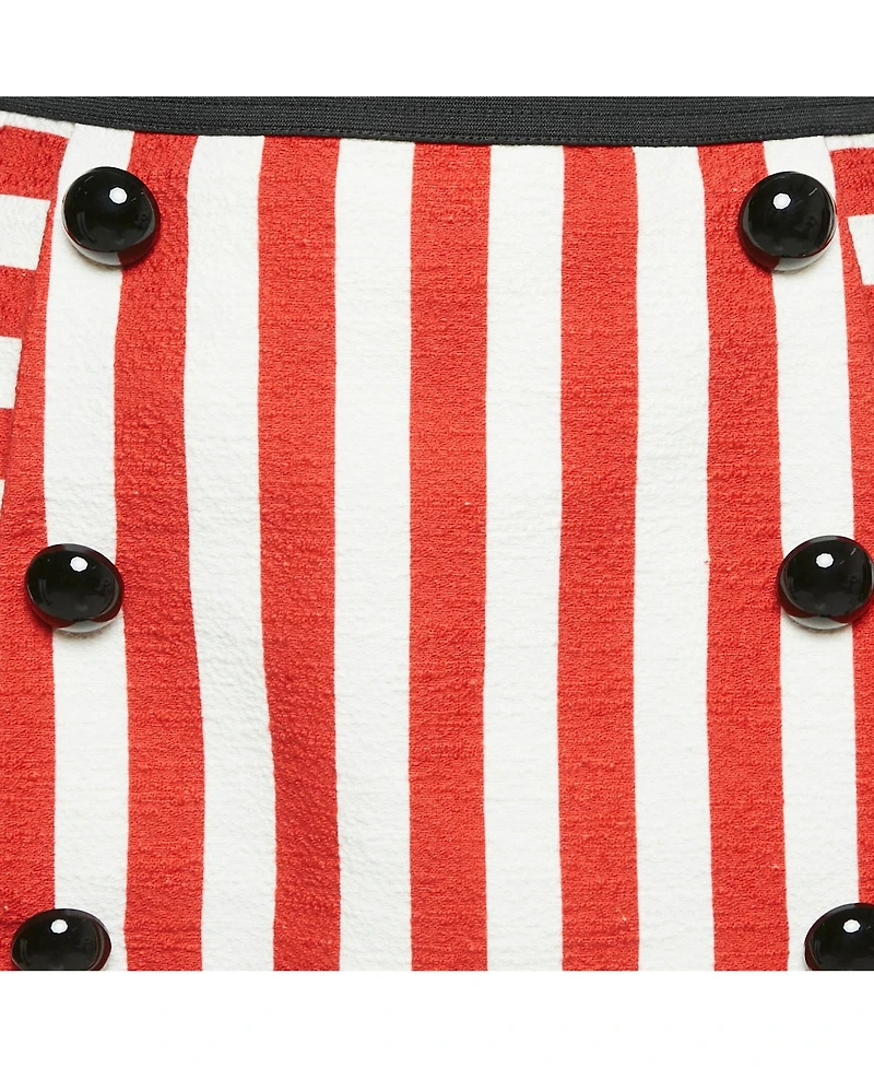 Pre-Owned Dolce & Gabbana Women's White/red Slub Cotton Button Detail Mini Skirt