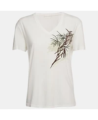Pre-Owned Alexander Mcqueen Women's Embroidered Jersey V-Neck T-Shirt