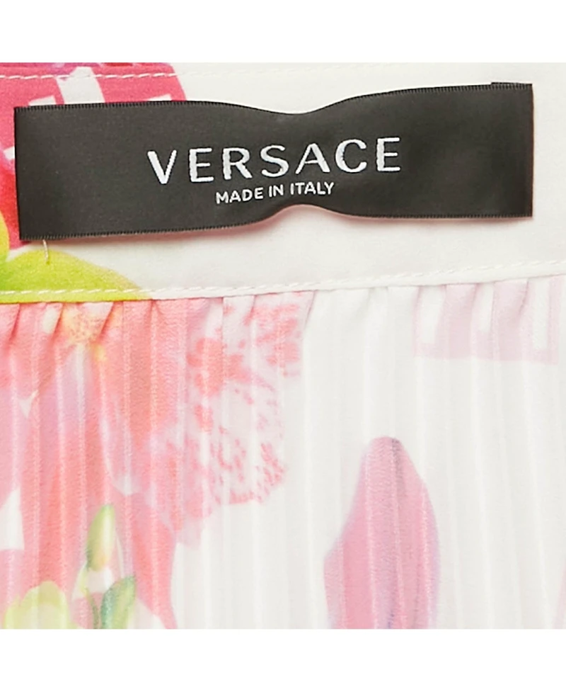 Pre-Owned Versace Women's Multicolor Floral Print Satin Pleated Asymmetric Midi Skirt