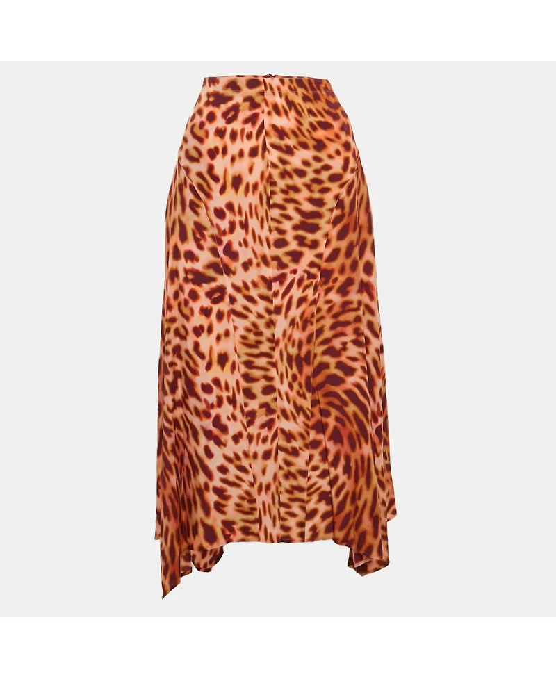 Pre-Owned Stella Mccartney Women's Brown Leopard Print Silk Flared Midi Skirt