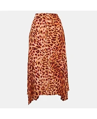 Pre-Owned Stella Mccartney Women's Brown Leopard Print Silk Flared Midi Skirt