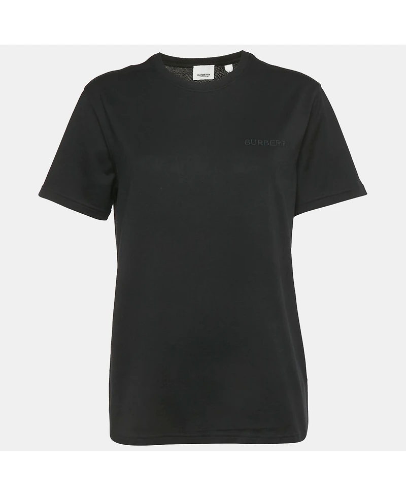 Pre-Owned Burberry Women's Black Logo Embroidered Jersey T-Shirt