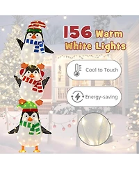 Costway Lighted Penguins Decoration Set of 3 with 156 Warm White Lights Cute Hats & Scarves