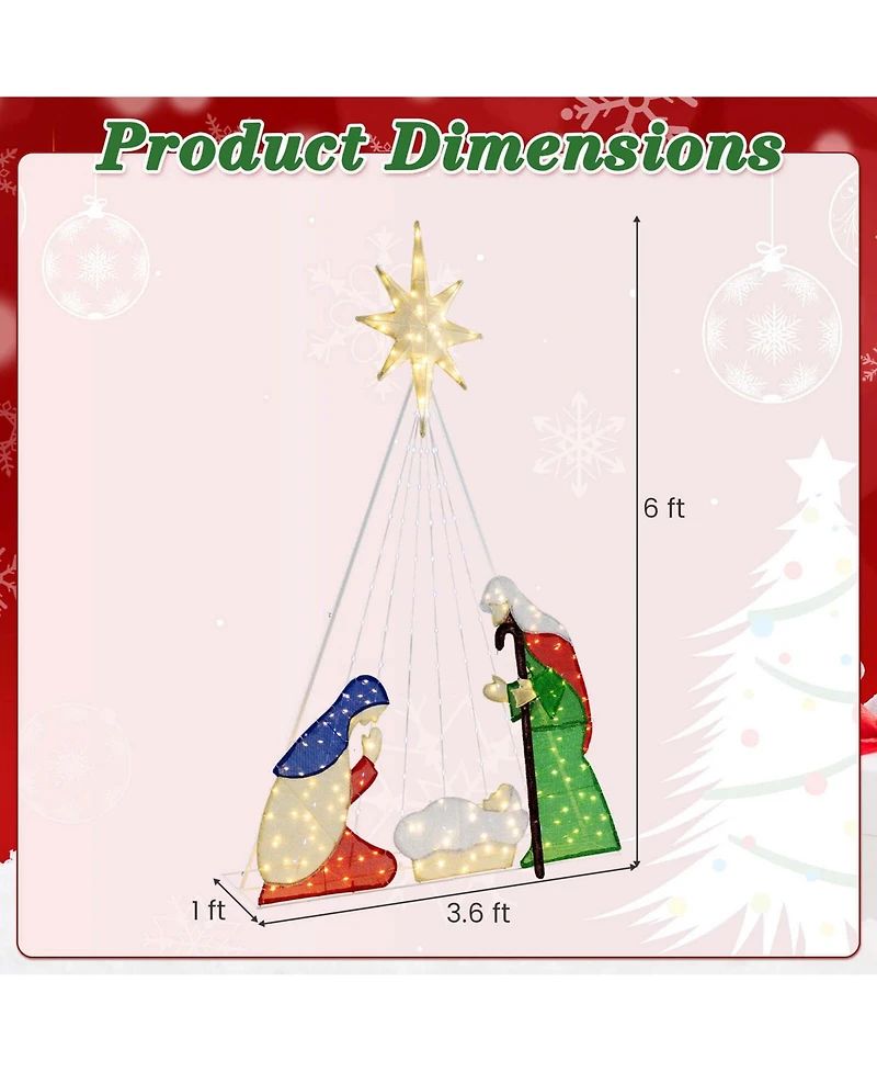 Costway 6 Ft Lighted Nativity Scene with 240 Led Lights Zip Ties & Ground Stakes