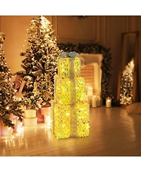 3 Pcs Christmas Lighted Gift Boxes with 90 Led Lights Zip Ties Ground Stakes
