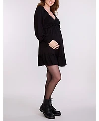 Motherhood Maternity V-Neck Long Sleeve Smocked Tiered Short Dress