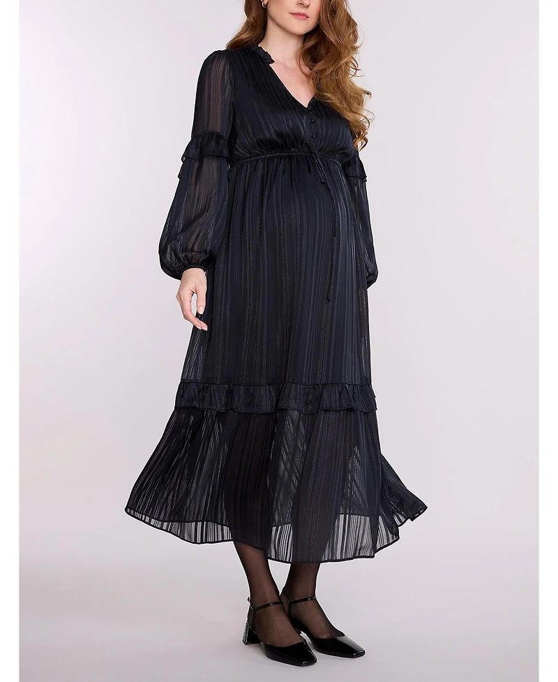 Motherhood Maternity V-Neck Long Sleeve Tiered Maxi Dress