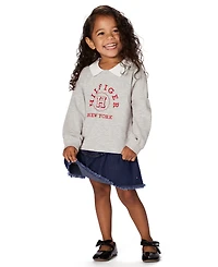 Tommy Hilfiger Toddler and Little Girls 2-Piece Collared Top Denim Flare Skirt Set