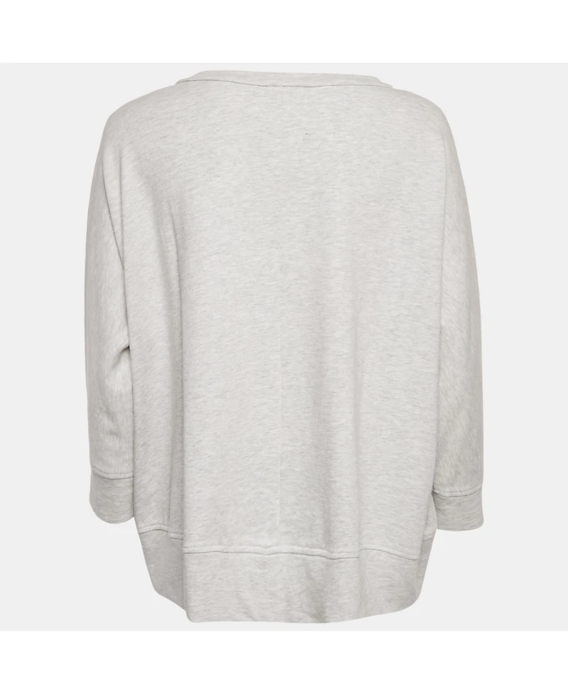 Pre-Owned Brunello Cucinelli Women's Grey Cotton Jersey Ruffled Monili Pocket Detail Sweatshirt