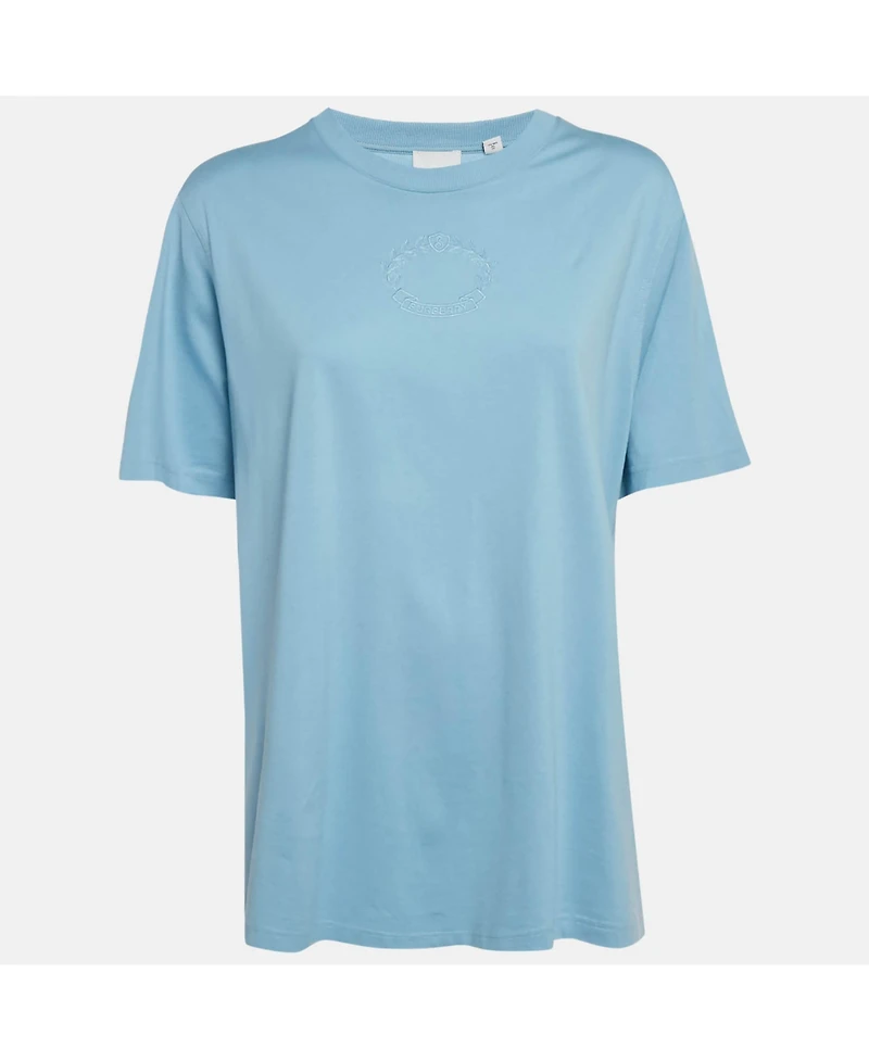 Pre-Owned Burberry Women's Logo Embroidery Cotton Crew Neck T-Shirt