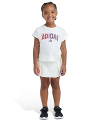 adidas Girls' 2T-6X Crewneck T-Shirt and Pleated Skort, 2-Piece Set