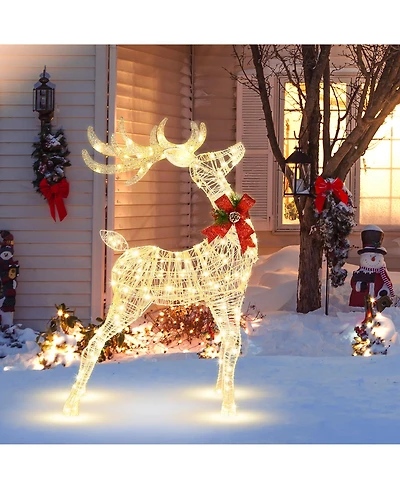 Costway 4.4FT Lighted Standing Reindeer Christmas Decoration Pre-Lit 120 Led Bulbs