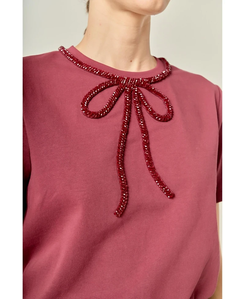 English Factory Petite Beaded Bow T-Shirt