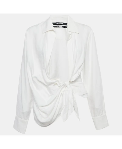 Pre-Owned Jacquemus Women's Viscose Tie-Up Detail Le Raphia Blouse