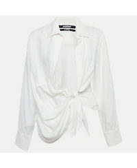 Pre-Owned Jacquemus Women's Viscose Tie-Up Detail Le Raphia Blouse