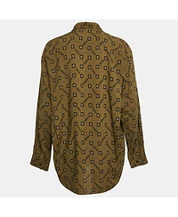 Pre-Owned Balenciaga Women's Green Geometric Print Crepe Loose Fit Shirt