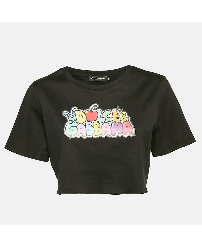 Pre-Owned Dolce & Gabbana Women's Black Printed Cotton Crop Top