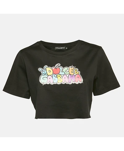Pre-Owned Dolce & Gabbana Women's Black Printed Cotton Crop Top