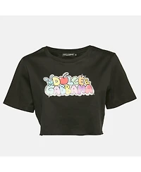Pre-Owned Dolce & Gabbana Women's Black Printed Cotton Crop Top
