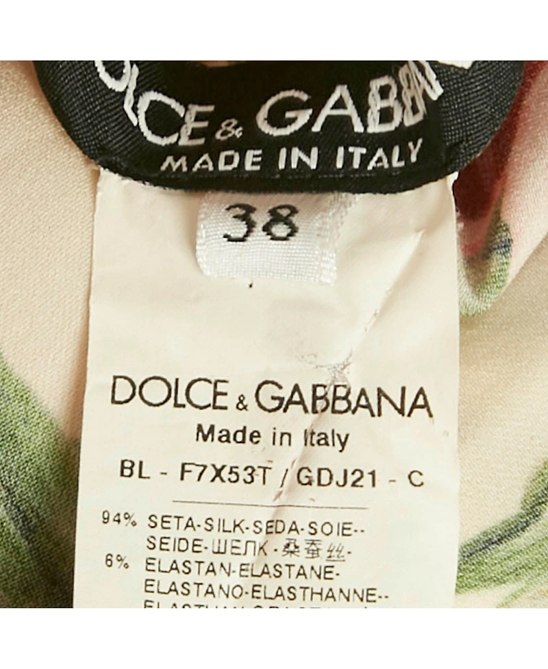 Pre-Owned Dolce & Gabbana Women's White Floral Printed Silk Satin Top