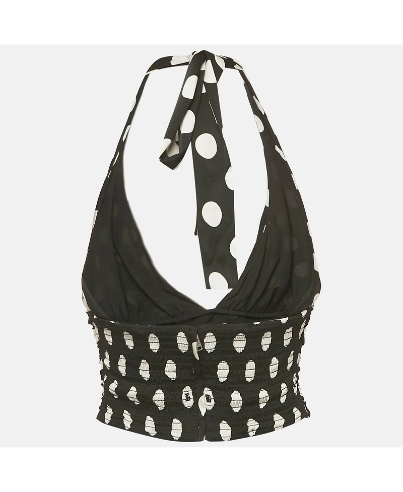 Pre-Owned Dolce & Gabbana Women's Black Polka Dots Print Silk Halter Neck Top
