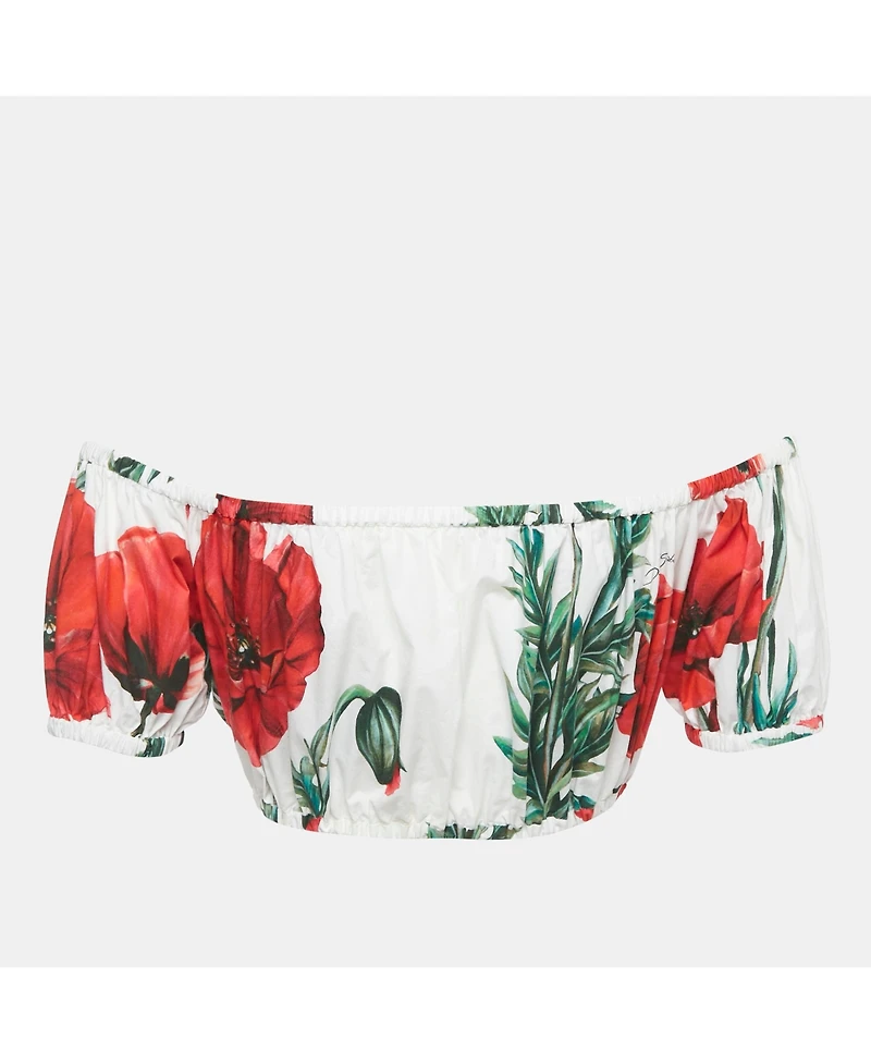 Pre-Owned Dolce & Gabbana Women's Poopy Print Cotton Off Shoulder Crop Top