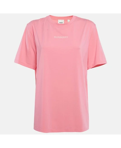 Pre-Owned Burberry Women's Pink Logo Print Cotton And Modal Crew Neck T-Shirt