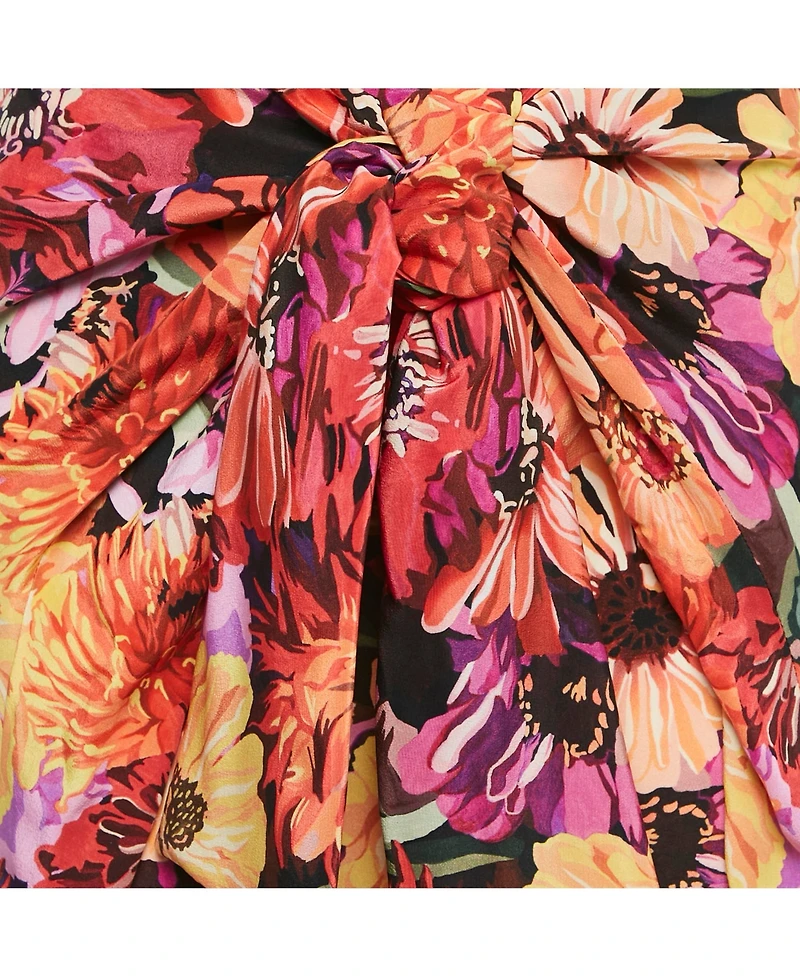 Pre-Owned Stella Mccartney Women's Red Floral Print Silk Tie-Up Trousers