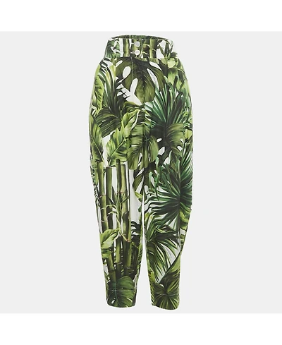 Pre-Owned Dolce & Gabbana Women's Green Tropical Print Cotton High Trouser