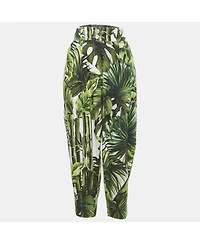 Pre-Owned Dolce & Gabbana Women's Green Tropical Print Cotton High Trouser