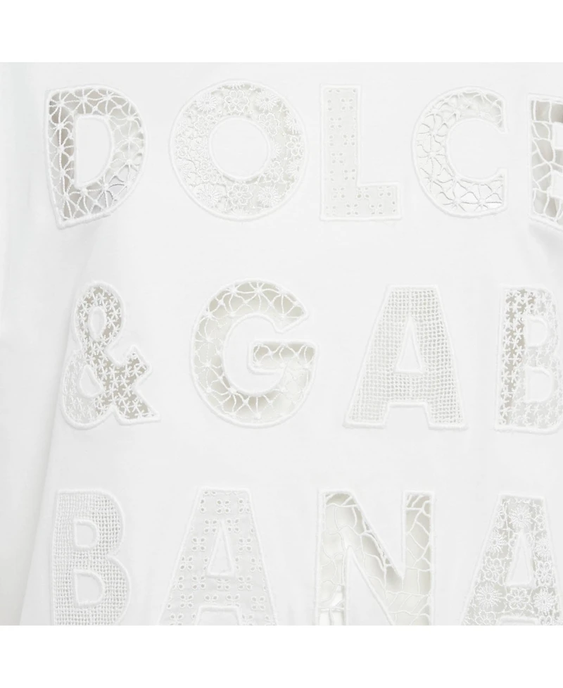 Pre-Owned Dolce & Gabbana Women's Cotton Logo Embellished Detail Cap Sleeve T-Shirt