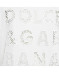Pre-Owned Dolce & Gabbana Women's Cotton Logo Embellished Detail Cap Sleeve T-Shirt