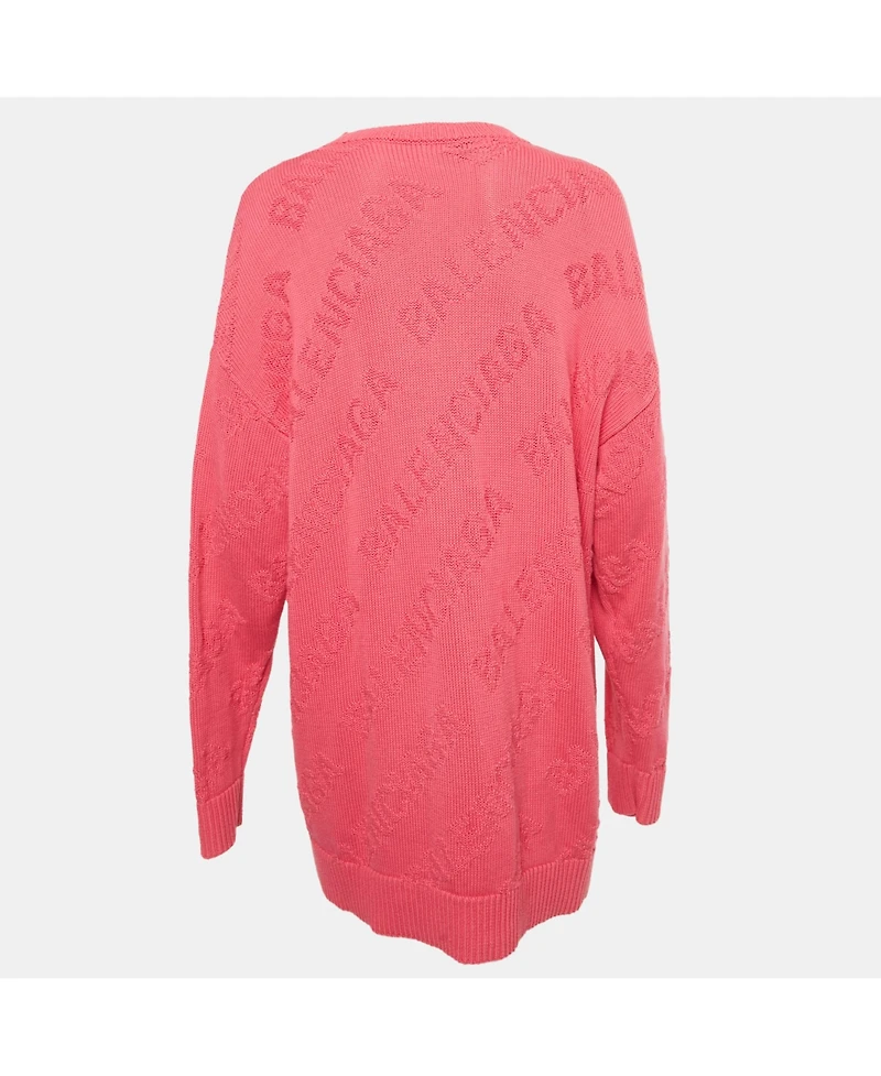 Pre-Owned Balenciaga Women's Pink Logo Intarsia Knit Oversized Sweater