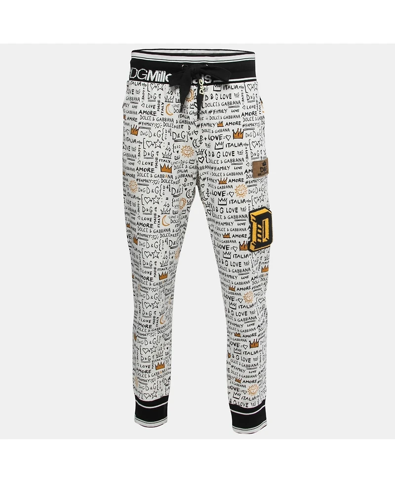 Pre-Owned Dolce & Gabbana Women's White Printed Cotton Knit Joggers