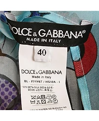 Pre-Owned Dolce & Gabbana Women's Black And Beige Dice Key Printed Silk Short Sleeve Top