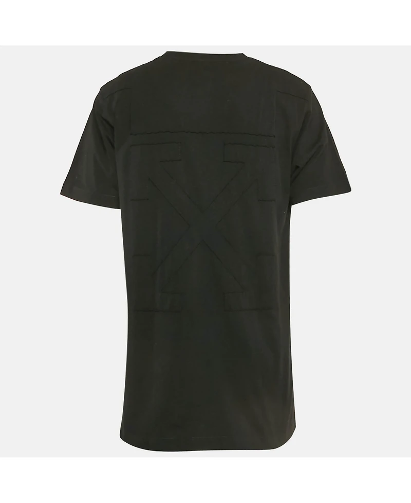 Pre-Owned Off-White Men's Pre-Owned Cotton Logo Applique Detail Crew Neck T-Shirt